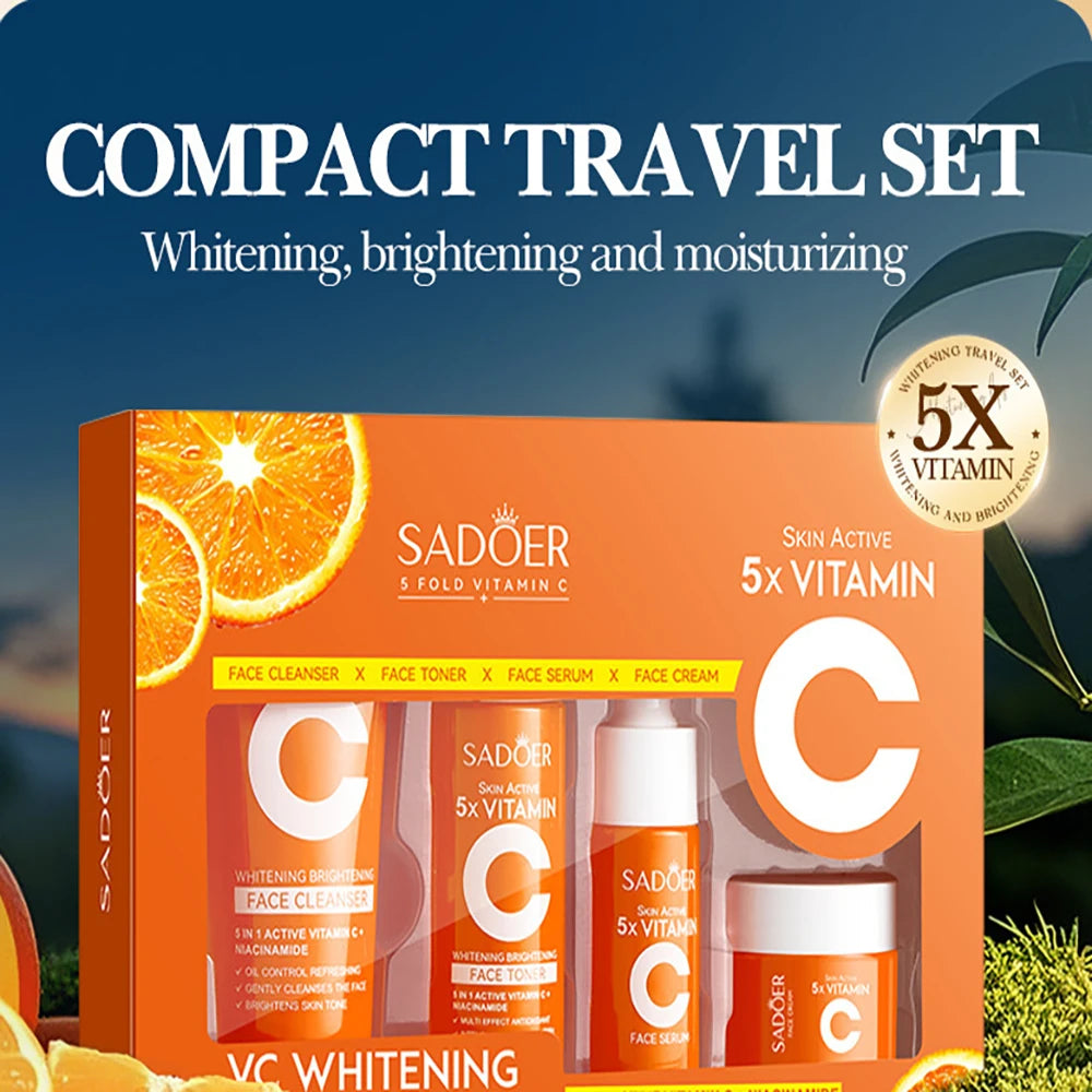 Five-piece vitamin C moisturizing travel skin care set vitamin C